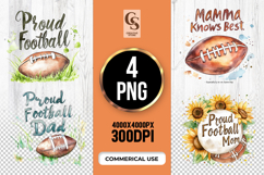 Proud Football Mom Dad Watercolor Clipart Sublimation PNG Product Image 1