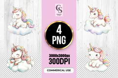 Cute Rainbow Unicorn Watercolor Clipart Sublimation PNG Product Image 1