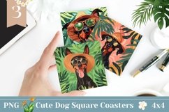 Summer Dog Square Coasters, Doberman Pinscher Square Coaster Product Image 1