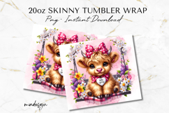 Spring Highland Cow 20oz Tumbler Wrap PNG Sublimation Design Product Image 2