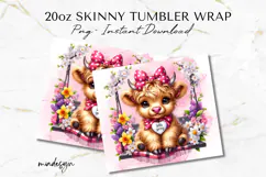 Spring Highland Cow 20oz Tumbler Wrap PNG Sublimation Design Product Image 2