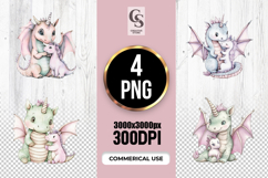 Cute Baby Dragon Hugging Unicorn Clipart Sublimation PNG Product Image 1