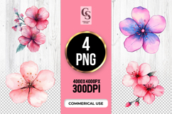 Pink Floral Watercolor Clipart Sublimation PNG Product Image 1