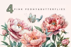Pink Peony Flower, Watercolor Floral Peony Sublimation Product Image 1