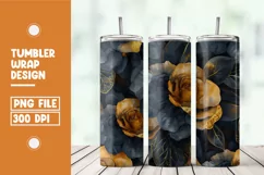 Black and golden roses watercolor tumbler wrap sublimation Product Image 1