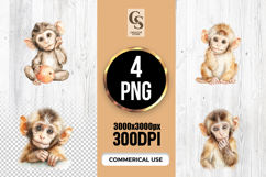 Cute Watercolor Baby Monkey Clipart Sublimation PNG Product Image 1