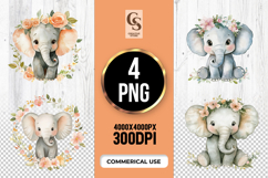 Baby Elephant Floral Sublimation PNG Product Image 1