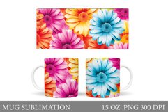 Gerbera Mug Sublimation. Daisy Flowers Mug Wrap Design Product Image 1