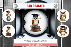 Vintage Graduation Owls Car Coaster Product Image 1