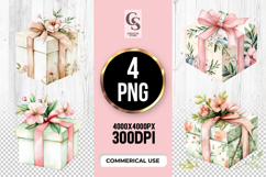 Floral Gift Box Watercolor Clipart Sublimation PNG Product Image 1