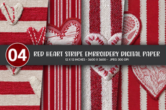 Red Heart Stripe Embroidery Digital Paper Product Image 1