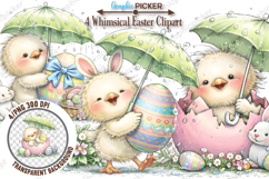 Whimsical Easter Chick Clipart, Watercolor Easter Clipart Product Image 1