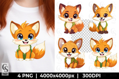 Cute Cartoon Fox in Green Outfit Clipart Sublimation PNG Product Image 1