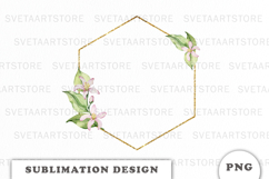 Watercolor Lemons Leaves and Flowers Gold Frame png Product Image 1