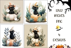 Halloween Black Cat Backgrounds, Pumpkins Digital Papers Product Image 1