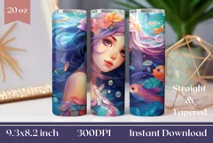 Little Mermaid Sublimation Design, Mermaid Tumbler Wrap Product Image 1