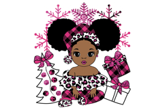 Christmas Black Girl PNG Cute Pink Plaid Afro Girl Product Image 1