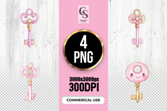 Pink Watercolor Magic Key Clipart Sublimation PNG Product Image 1