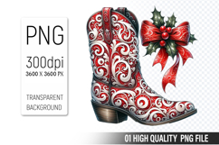 Watercolor Christmas Cowboy Boots Clipart PNG Bundle Product Image 2