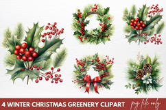 Winter Christmas Greenery Clipart PNG Product Image 1