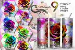 Rainbow rose | 9 Skinny tumbler flowers Sublimation designs Product Image 1