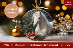 Christmas Round Ornament, Christmas Horse Sublimation PNG Product Image 1