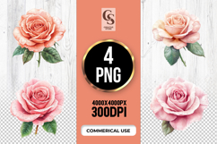 Peach Rose Flower Clipart Sublimation PNG Product Image 1