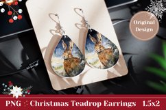 Christmas Earrings Sublimation , Winter Hare Sublimation PNG Product Image 1