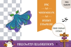 Hand Drawn Halloween Illustration, Blue Moth PNG Product Image 1