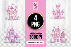 Pink Watercolor Fairy Castle Clipart Sublimation PNG Product Image 1