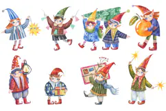Watercolor Christmas Elves Product Image 2