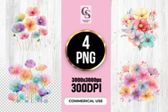 Colorful Watercolor Wildflower Clipart Sublimation PNG Product Image 1