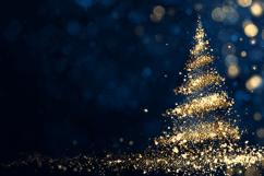 A sparkling gold Christmas tree made of glitter on a dark Product Image 1
