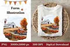 Red Farm Truck Illustration PNG, Watercolor Fall Farm Print Product Image 1