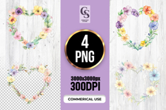 Colorful Floral Heart Wreath Clipart Sublimation PNG Product Image 1