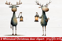 2 Whimsical Christmas Deer Clipart | Cute Festive Deer PNG Product Image 1