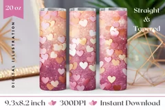 Love Hearts Tumbler Wrap, Glitter Tumbler Sublimation Product Image 1
