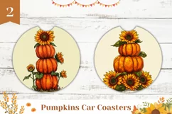 Farm Pumpkins Car Coaster PNG, Sunflowers Sublimation Product Image 1
