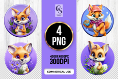 Cute Fox With Purple Flowers Clipart Sublimation PNG Product Image 1