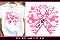 Cancer Awareness Floral Ribbon SVG, Breast cancer butterfly Product Image 1