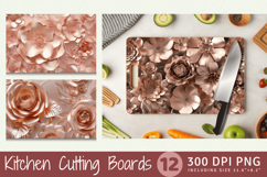 Rose Gold 3D Flowers Cutting Boards sublimation Designs Product Image 1