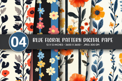 Blue Floral Pattern Digital Paper Product Image 1