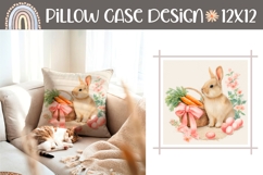 Cute Easter Bunny Pillow Case, Floral Pillow Sublimation Product Image 1