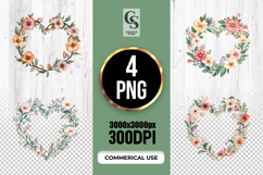 Pastel Wildflower Heart Wreath Clipart Sublimation PNG Product Image 1