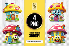 Colorful Mushroom House Clipart Sublimation PNG Product Image 1