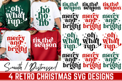 4 Retro Christmas Svg, Festive Holiday Quote, Merry &amp; Bright Product Image 1