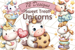 Cute Dessert Unicorn PNG Clipart with Cupcakes &amp; Candies Product Image 1