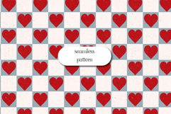 Valentine Heart Checker Seamless Pattern Red Blue Product Image 1