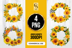 Sunflower Floral Wreath Frame Clipart Sublimation PNG Product Image 1