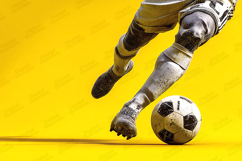Soccer Player Kicking Ball on Yellow Background Art Product Image 1